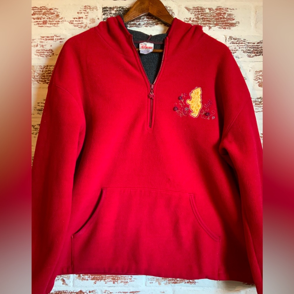 Disney Store Winnie The Pooh Red Fleece Partial Zip Hoodie Jacket Womens
